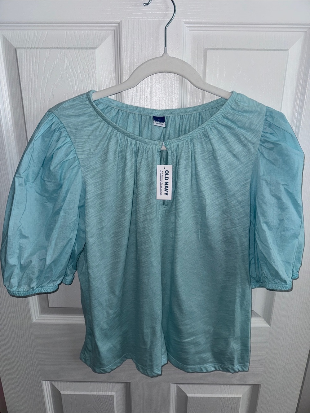 Old Navy Aqua Puff Sleeve Peasant Top